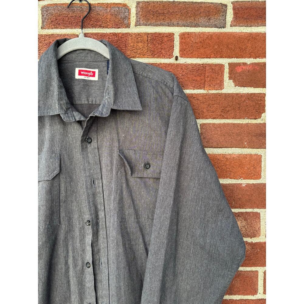 Wrangler Mens Gray Button Front Long Sleeve Shirt Size Large Western Workwear - Picture 7 of 12